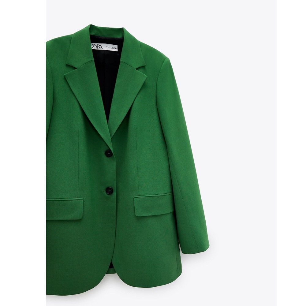 Zara Straight Cut Classic Blazer Xs Green New - image 3